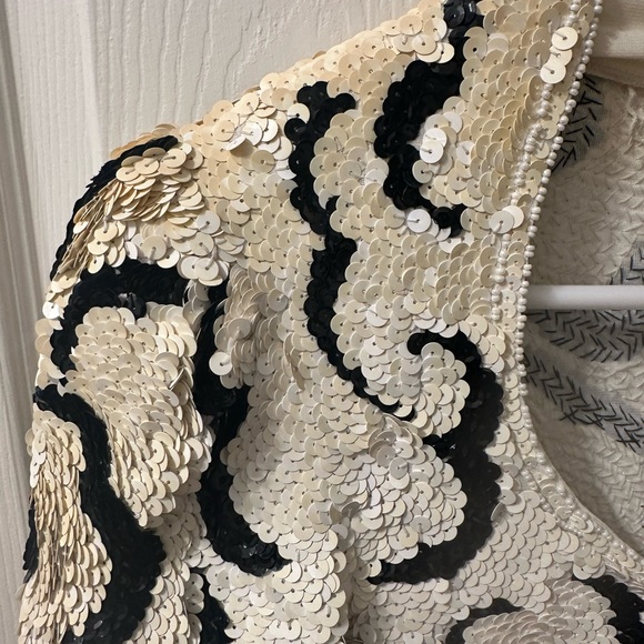 Vintage Creative Creations silk beaded black & white rose sequin dress - Picture 6 of 12